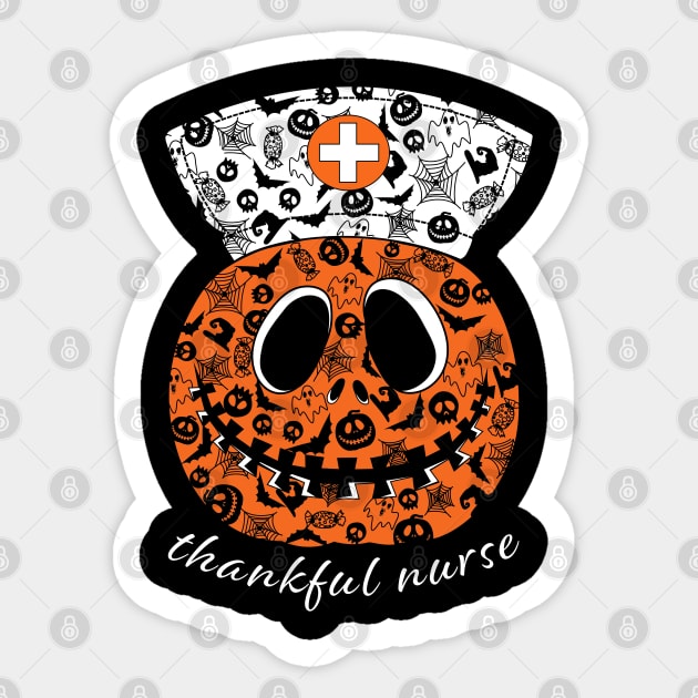 Thankful Nurse Halloween Ghost Pumpkin Thanksgiving Day Sticker by PunnyPoyoShop